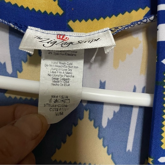 The Zig Zag Stripe Knit Cardigan‎ Blue Yellow White Aztec Open Front Pockets - Picture 7 of 8